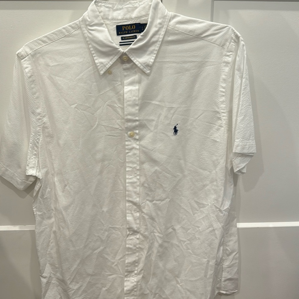 Ralph Lauren. Untucked fit. White button down.